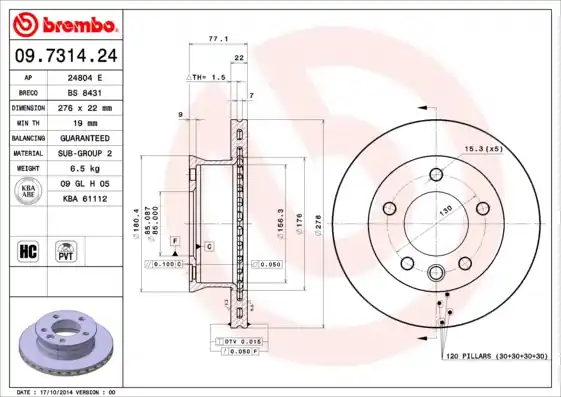Remschijven Brembo 09.7314.24 Lage Prijs