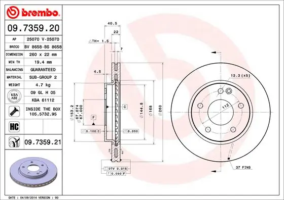 Remschijven Brembo 09.7359.21 Aanbieding