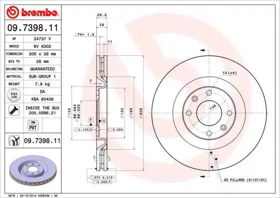 Remschijven Brembo 09.7398.11 Nieuw Model