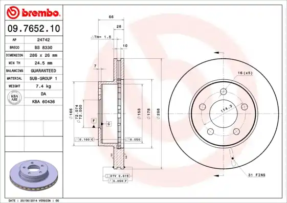 Remschijven Brembo 09.7652.10 Lage Kosten