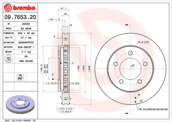 Remschijven Brembo 09.7653.20 Origineel
