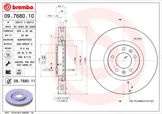 Remschijven Brembo 09.7680.11 Gecertificeerd