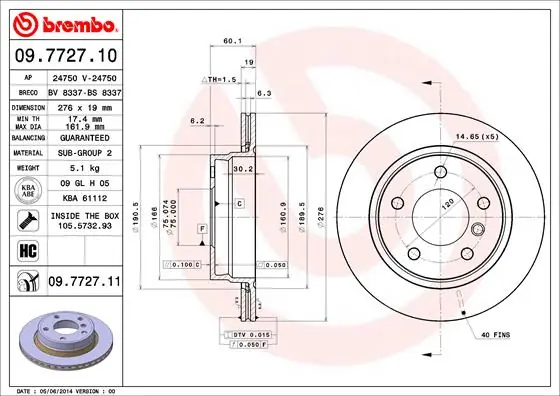 Laatste Versie Remschijven Brembo 09.7727.11