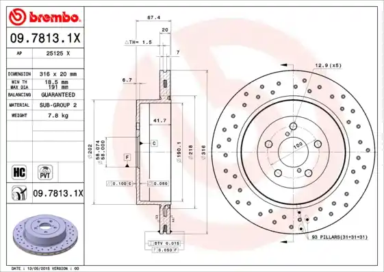 Remschijven Brembo 09.7813.1X Rechtstreeks Van De Fabrikant