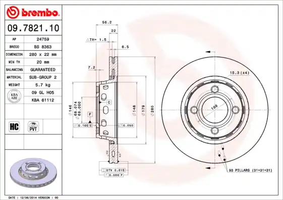 Remschijven Brembo 09.7821.10 Bestel Nu