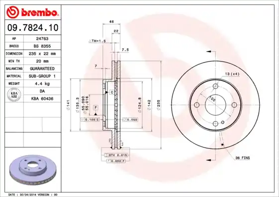 Remschijven Brembo 09.7824.10 Hoge Kwaliteit