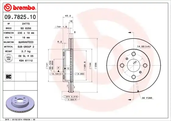 Remschijven Brembo 09.7825.10 Uitverkoop