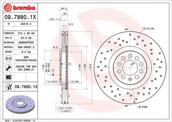 Remschijven Brembo 09.7880.1X Op = Op