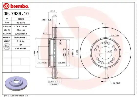 Plaats Bestelling Remschijven Brembo 09.7939.10
