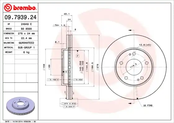 Ambachtelijk Remschijven Brembo 09.7939.24