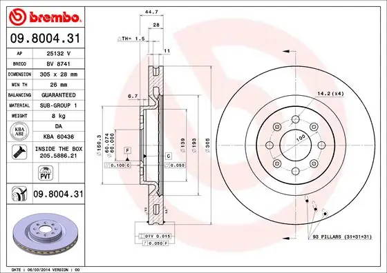 Remschijven Brembo 09.8004.31 Premium