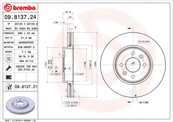Ambachtelijk Remschijven Brembo 09.8137.21