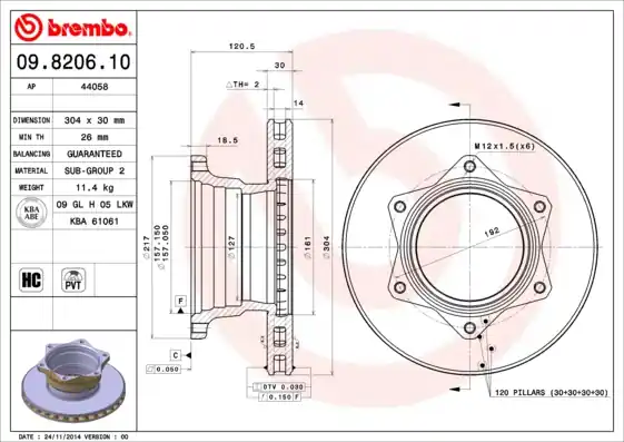 Remschijven Brembo 09.8206.10 Op = Op