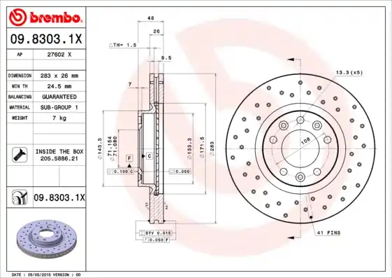 Remschijven Brembo 09.8303.1X Op = Op