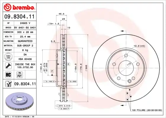 Remschijven Brembo 09.8304.11 Uitverkoop