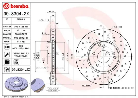 Remschijven Brembo 09.8304.2X Lage Kosten