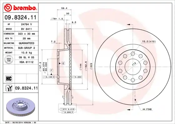Remschijven Brembo 09.8324.11 Voordeelprijs