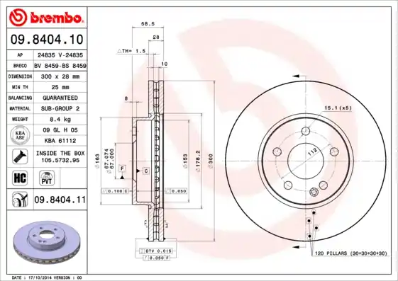 Remschijven Brembo 09.8404.11 Ambachtelijk