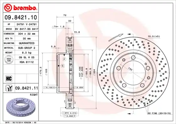 Remschijven Brembo 09.8421.11 Geld-Terug-Garantie