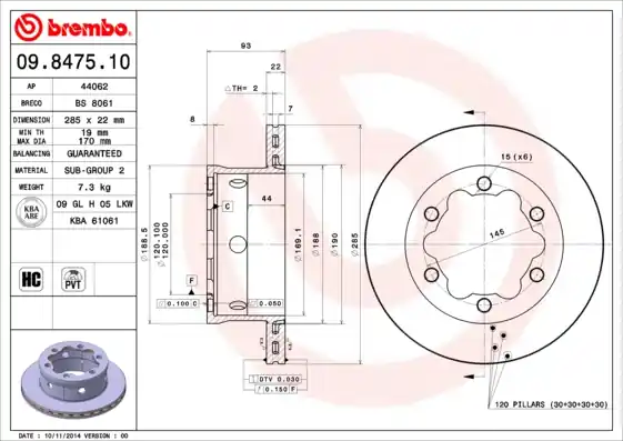 Remschijven Brembo 09.8475.10 Hoge Kwaliteit