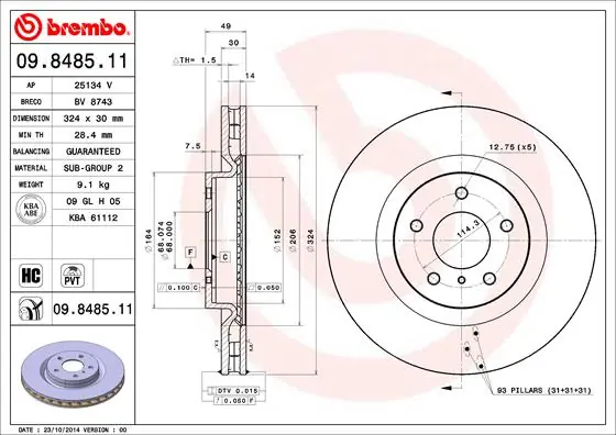 Remschijven Brembo 09.8485.11 Premium