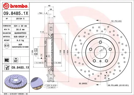 Remschijven Brembo 09.8485.1X Lage Kosten