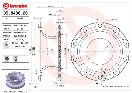 Lage Kosten Remschijven Brembo 09.8486.20