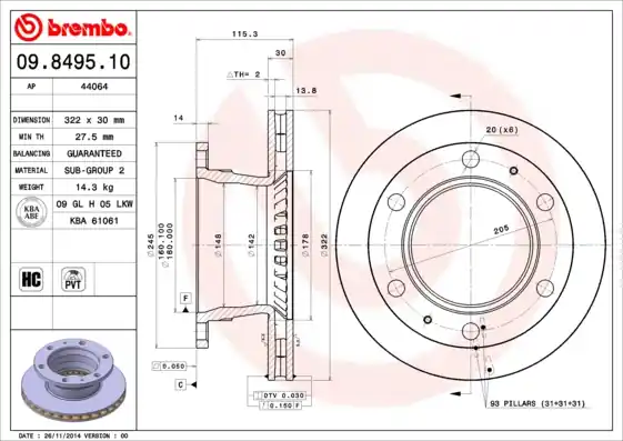 Remschijven Brembo 09.8495.10 Rechtstreeks Van De Fabrikant