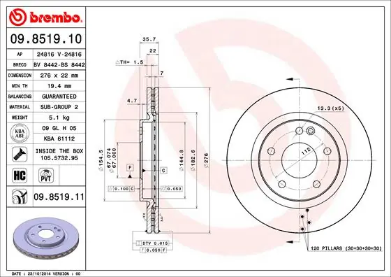 Favoriet Remschijven Brembo 09.8519.10