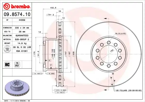 Remschijven Brembo 09.8574.10 Garantie Inbegrepen