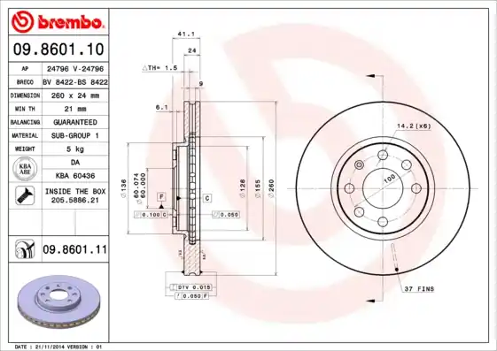 Remschijven Brembo 09.8601.11 Budget