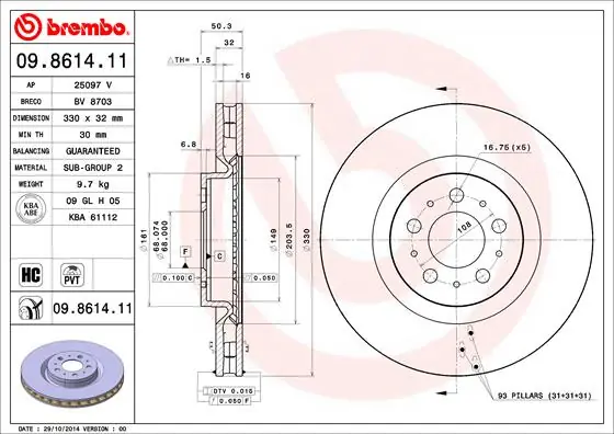 Remschijven Brembo 09.8614.11 Weekendaanbieding