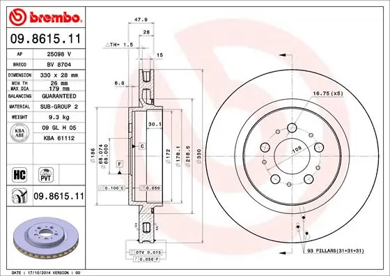 Remschijven Brembo 09.8615.11 Shop Nu