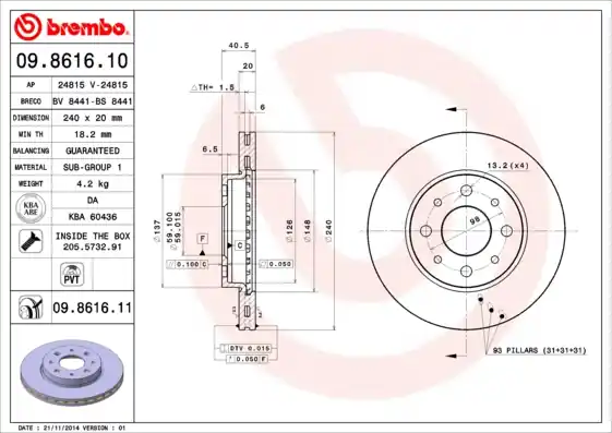 Remschijven Brembo 09.8616.11 Express Levering