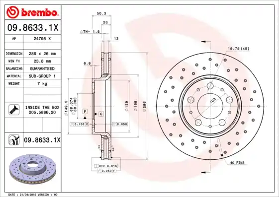 Remschijven Brembo 09.8633.1X Express Levering