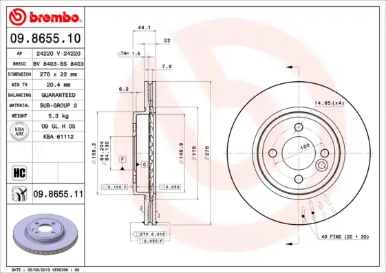Ambachtelijk Remschijven Brembo 09.8655.10