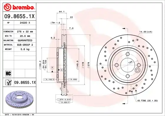 Gratis Retour Remschijven Brembo 09.8655.1X