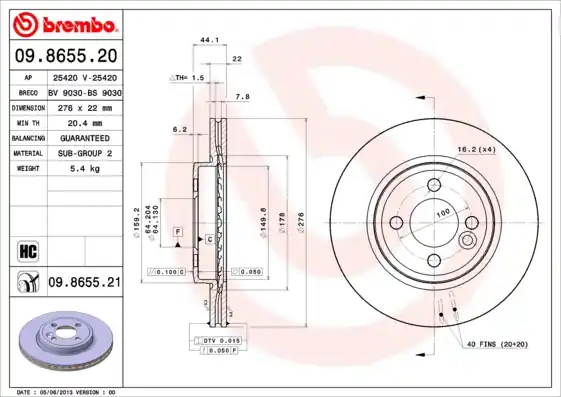 Remschijven Brembo 09.8655.21 Lage Kosten