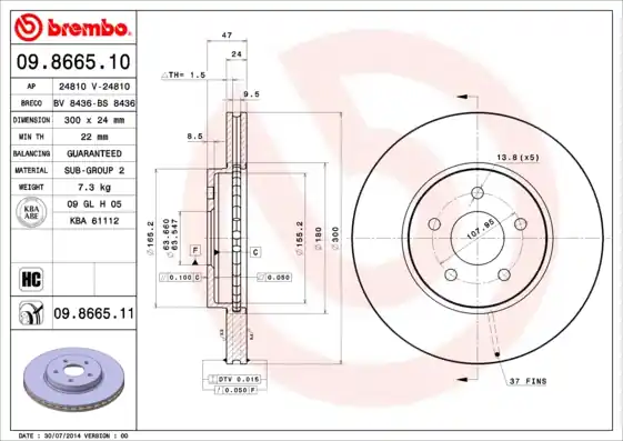 Remschijven Brembo 09.8665.10 Garantie Inbegrepen