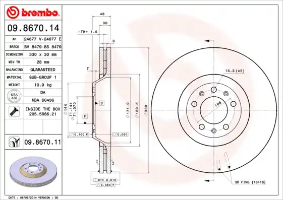 Origineel Remschijven Brembo 09.8670.11