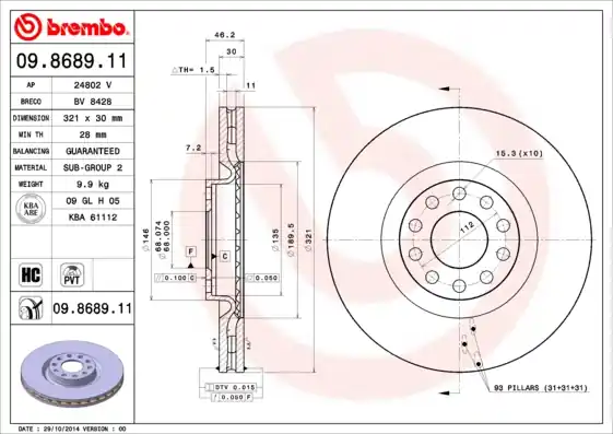 Remschijven Brembo 09.8689.11 Nieuwe Collectie