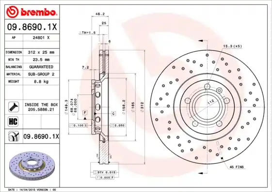 Hoge Kwaliteit Remschijven Brembo 09.8690.1X