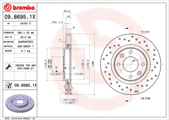 Seizoensaanbieding Remschijven Brembo 09.8695.1X