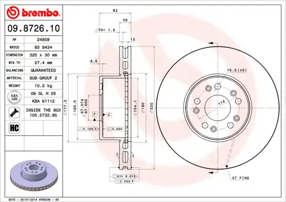 Weekendaanbieding Remschijven Brembo 09.8726.10