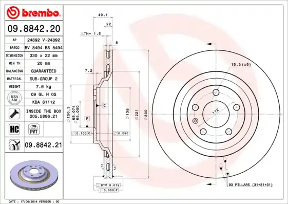 Hoge Kwaliteit Remschijven Brembo 09.8842.21
