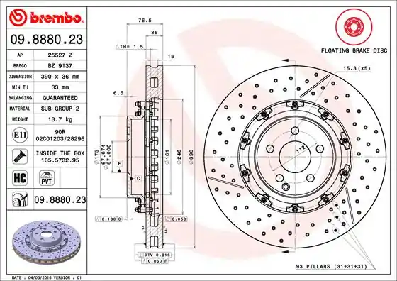 Express Levering Remschijven Brembo 09.8880.23