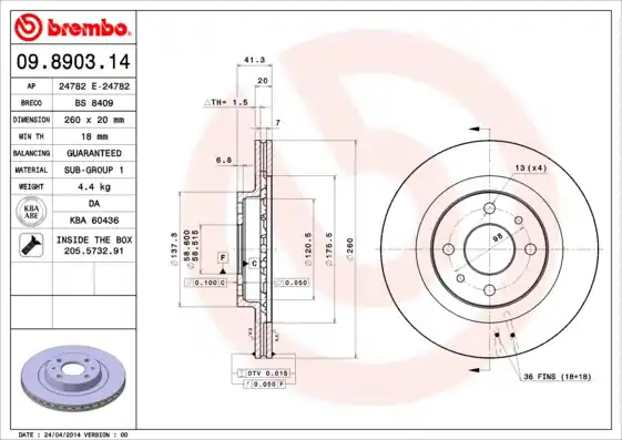Remschijven Brembo 09.8903.14 Weekendaanbieding