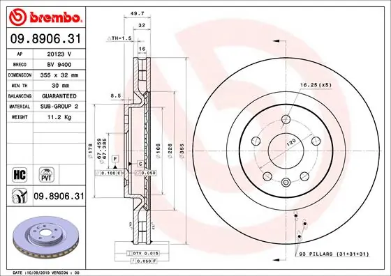 Remschijven Brembo 09.8906.31 Beperkt Aanbod