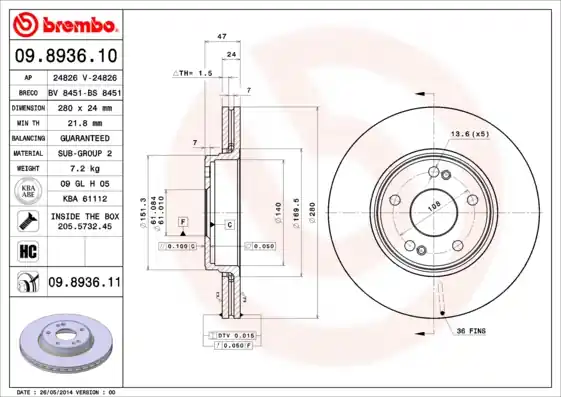 Korting Remschijven Brembo 09.8936.11