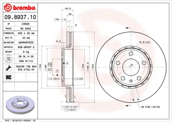 Remschijven Brembo 09.8937.10 Beperkt Aanbod